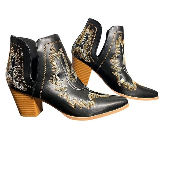 Carcuume Boots Womens Size 10 Western Ankle Cutout Embroidered Cowboy Shoes - Picture 1 of 10